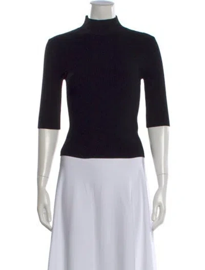 Pre-owned Veronica Beard Mock Neck Three-quarter Sleeve Top In Black