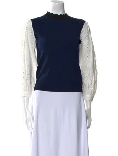 Pre-owned Veronica Beard Mock Neck Three-quarter Sleeve Top W/ Tags In Blue