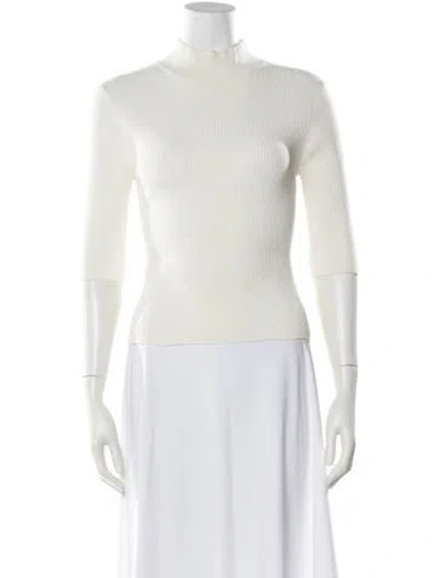 Pre-owned Veronica Beard Mock Neck Three-quarter Sleeve Top In White