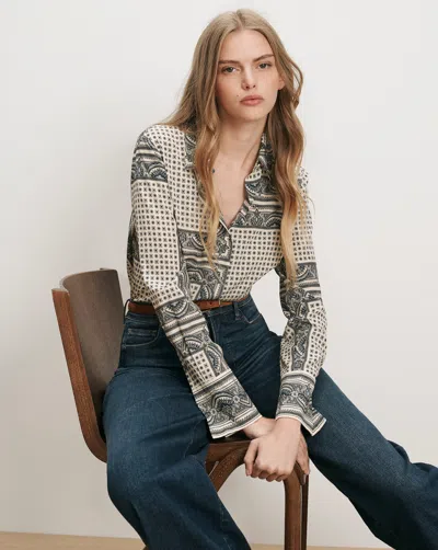 Veronica Beard Monique Button-down Blouse In Ecru Multi