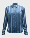 Veronica Beard Monique Stripe Silk Blend Button-up Shirt In Blue Stoneoff White