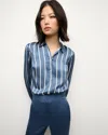 Veronica Beard Monique Stripe Silk Blend Button-up Shirt In Blue Stone/off-white
