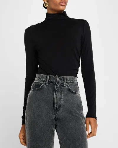 Veronica Beard Mylie Gathered Turtleneck Top In Black