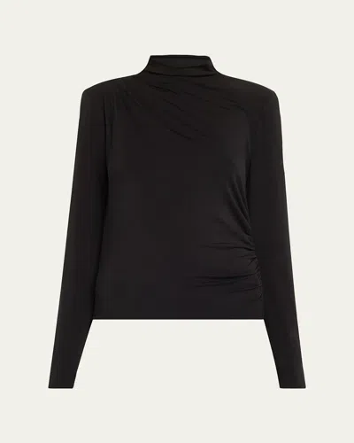 Veronica Beard Mylie Gathered Turtleneck Top In Black