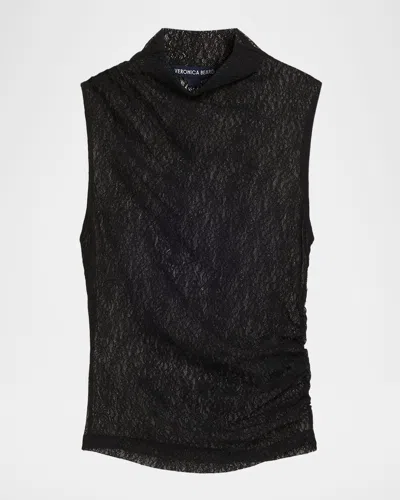 Veronica Beard Mylie Lace Mock-neck Tank Top In Black
