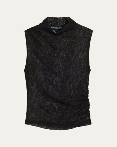 Veronica Beard Mylie Lace Mock-neck Tank Top In Black