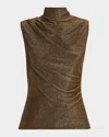 Veronica Beard Mylie Metallic Mock-neck Tank Top In Brown