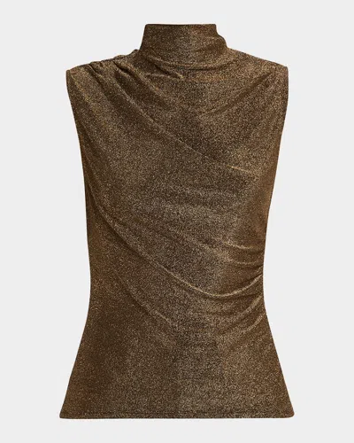 Veronica Beard Mylie Metallic Mock-neck Tank Top In Brown