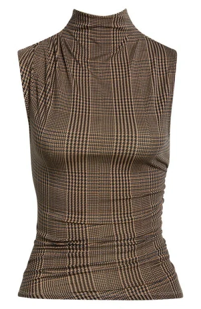 Veronica Beard Mylie Mock Neck Sleeveless Top In Brown