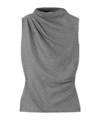 Veronica Beard Mylie Ruched Knitted Turtleneck Tank In Gray
