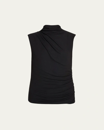 Veronica Beard Mylie Ruched Mock-neck Top In Black