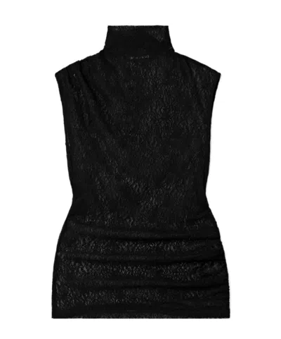 Veronica Beard Mylie Ruched Stretch-lace Turtleneck Top In Black