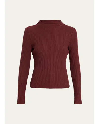 Veronica Beard Nadja Ribbed Mock-neck Top In Burgundy