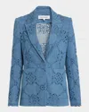 Veronica Beard Naira Single-button Eyelet Denim Jacket In Sea Glare