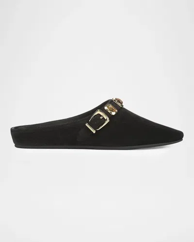 Veronica Beard Narcisa Cabochon Suede Mules In Black