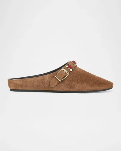 Veronica Beard Narcisa Cabochon Suede Mules In Chestnut