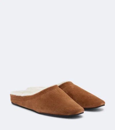 Veronica Beard Narcisa Shearling-lined Suede Mules In Brown