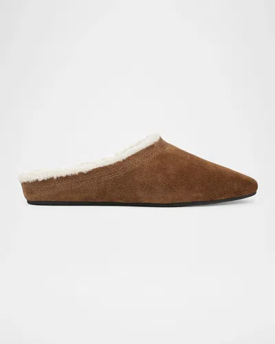 Veronica Beard Narcisa Shearling-lined Suede Mules In Chestnut S