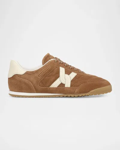 Veronica Beard Natalia Mixed Leather Low-top Sneakers In Brown
