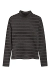 Veronica Beard Nate Stripe Turtleneck Cotton Blend Top In Gray