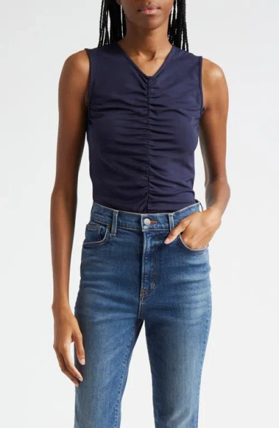 Veronica Beard Neeta Center Ruched Sleeveless Knit Top In Navy