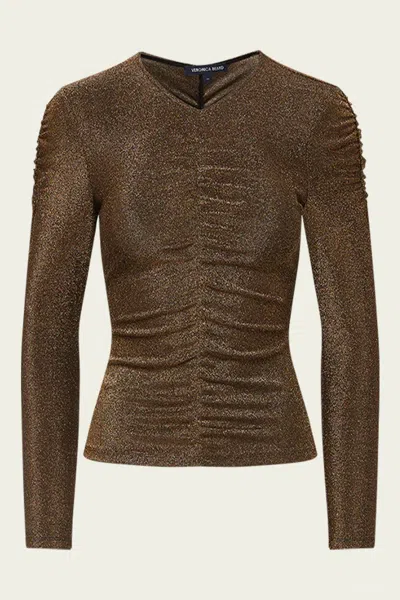 Veronica Beard Neeta Top In Antique Gold Lurex In Brown