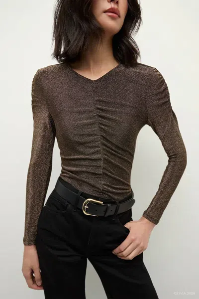 Veronica Beard Neeta Top In Antique Gold Lurex In Gray