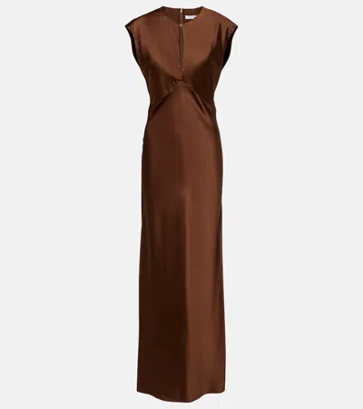 Veronica Beard Nelzy Keyhole Neck Silk Blend Slipdress In Brown