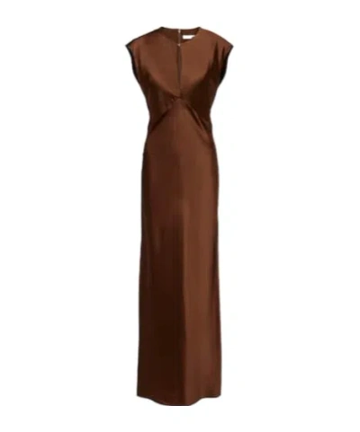 Veronica Beard Nelzy Keyhole Neck Silk Blend Slipdress In Brown