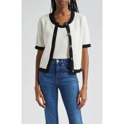 Veronica Beard Neroli Scalloped Ribbed Cotton Cardigan In Ivory