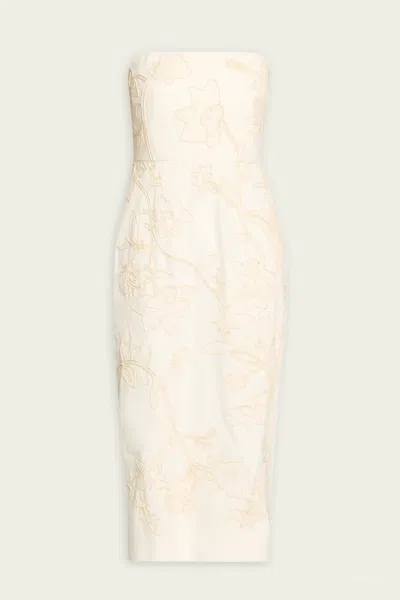 Veronica Beard Netia Strapless Embroidered Dress In Ecru In White