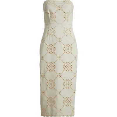 Veronica Beard Netia Embroidered Eyelet Strapless Midi Dress In Ecru