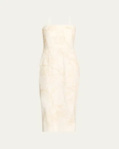 Veronica Beard Netia Strapless Embroidered Dress In Off White