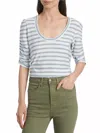 Veronica Beard Waldorf Stripe Ruched-sleeve Tee In Blue