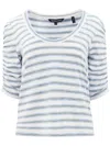 Veronica Beard Waldorf Stripe Ruched-sleeve Tee In White