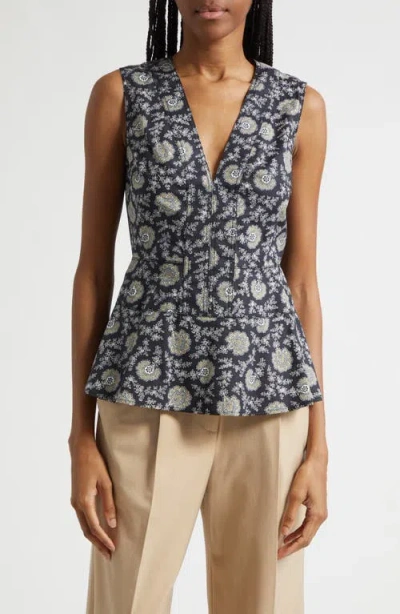 Veronica Beard Nickelby Stretch Cotton Peplum Top In Multi