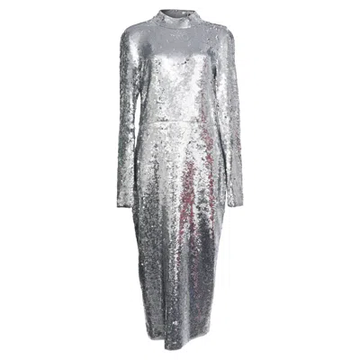 Veronica Beard Nila Sequined Midi Dress In Silver Nylon In Gray