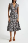 Veronica Beard Nilsen Paisley Floral Stretch Cotton Midi Dress In Black