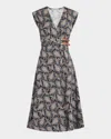 Veronica Beard Nilsen Paisley Floral Stretch Cotton Midi Dress In Multi