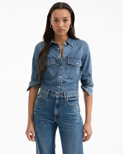 Veronica Beard Noah Denim Button-down Shirt In Blue