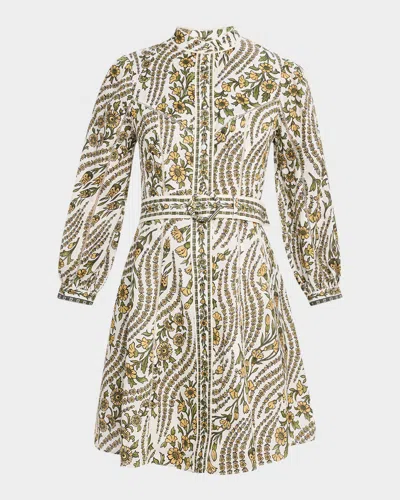 Veronica Beard Nolan Floral Long-sleeve Mini Dress In Dove Multi