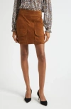 Veronica Beard Norwood Suede Patch Pocket Mini Skirt In Brown