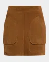 Veronica Beard Norwood Suede Patch Pocket Mini Skirt In Brown