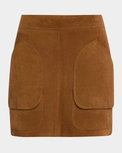 Veronica Beard Norwood Suede Patch Pocket Mini Skirt In Brown
