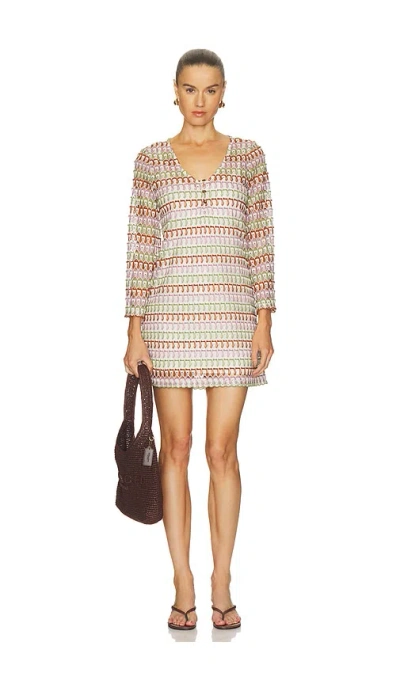 Veronica Beard Novien Embroidered Long Sleeve Minidress In Multi