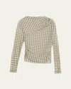 Veronica Beard Nuvina Draped Plaid Mesh Top