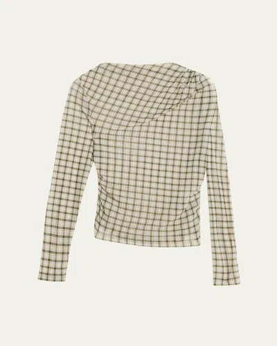 Veronica Beard Nuvina Draped Plaid Mesh Top