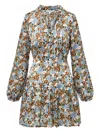 Veronica Beard Nyjah Floral Pintuck Long Sleeve Silk Minidress In Multi
