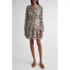 Veronica Beard Nyjah Floral Pintuck Long Sleeve Silk Minidress In Multi