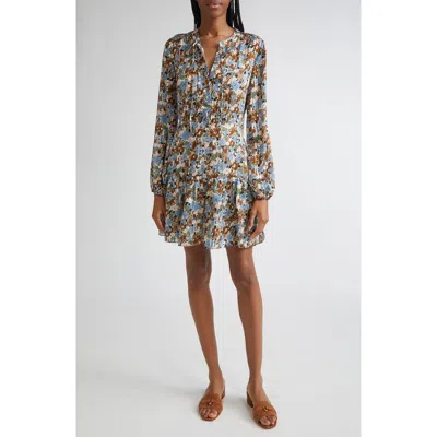 Veronica Beard Nyjah Floral Pintuck Long Sleeve Silk Minidress In Multi